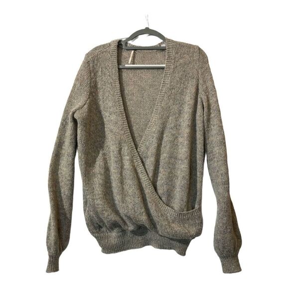 Free People Gray Wrap Front Knit Mohair Alpaca Wool Blend Sweater M Boho Chic - Picture 3 of 11